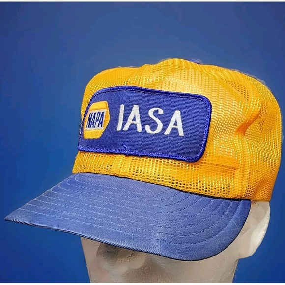 Other - Vintage Napa Full Mesh Trucker Hat Cap Snap Back Yellow Blue Louisville Mfg. USA